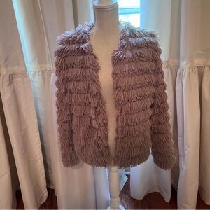 She + Sky taupe fringeTeddy Jacket